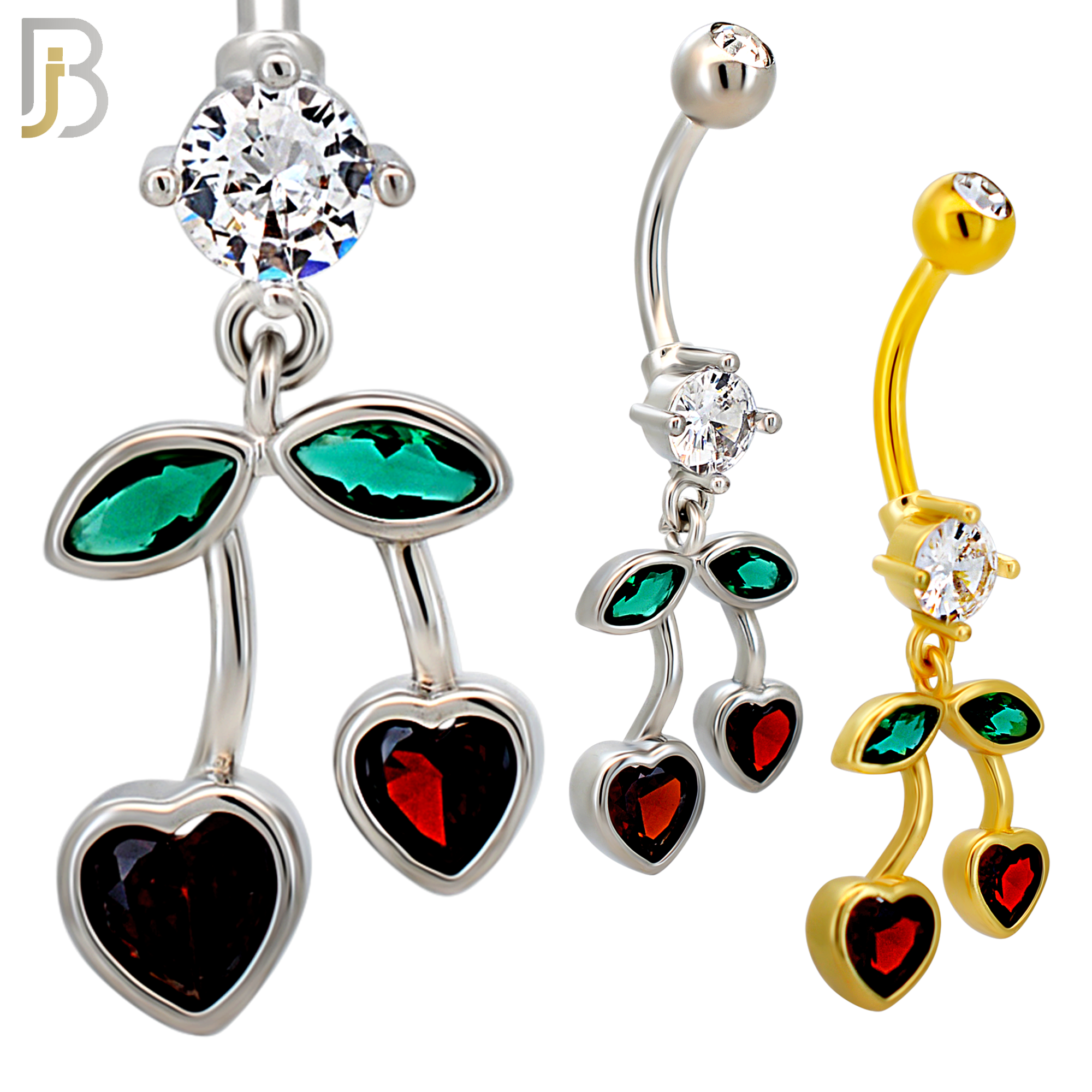 N0146 - 316L Surgical Steel Dangling Heart Cherry in Bezel Set Belly Ring image 0