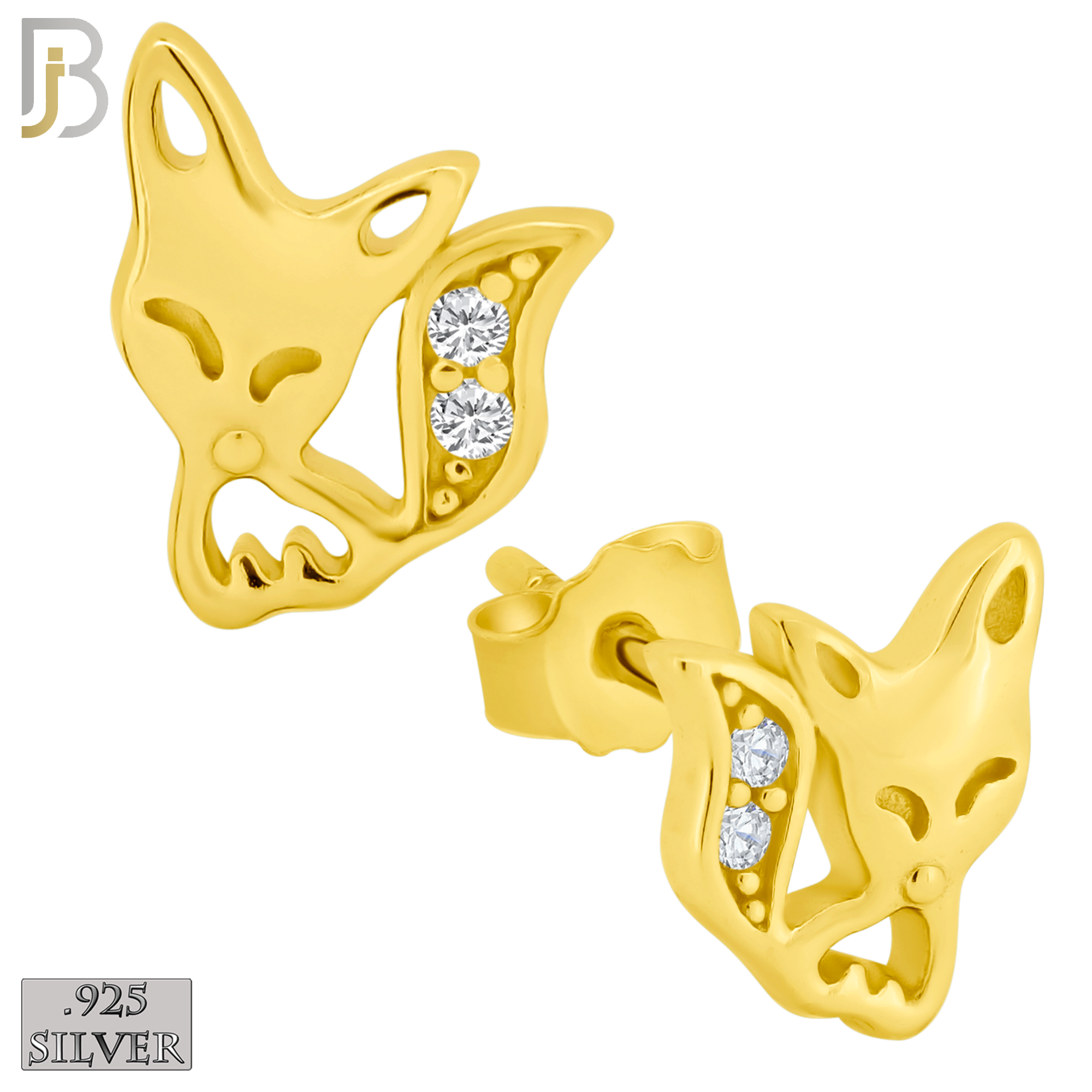 925-ES204 - .925 Sterling Silver Fox Design Earring Stud with Clear Zircon image 2