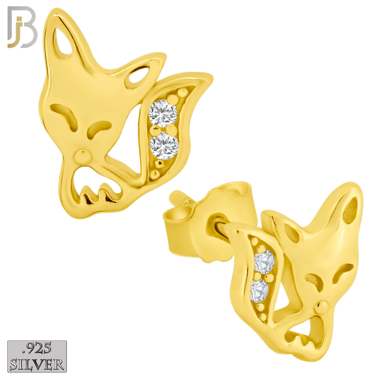 925-ES204 - .925 Sterling Silver Fox Design Earring Stud with Clear Zircon image 2
