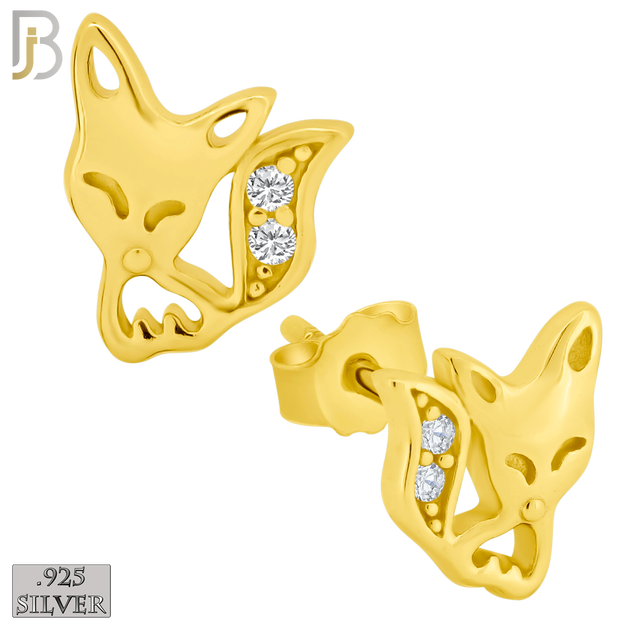 925-ES204 - .925 Sterling Silver Fox Design Earring Stud with Clear Zircon image 2