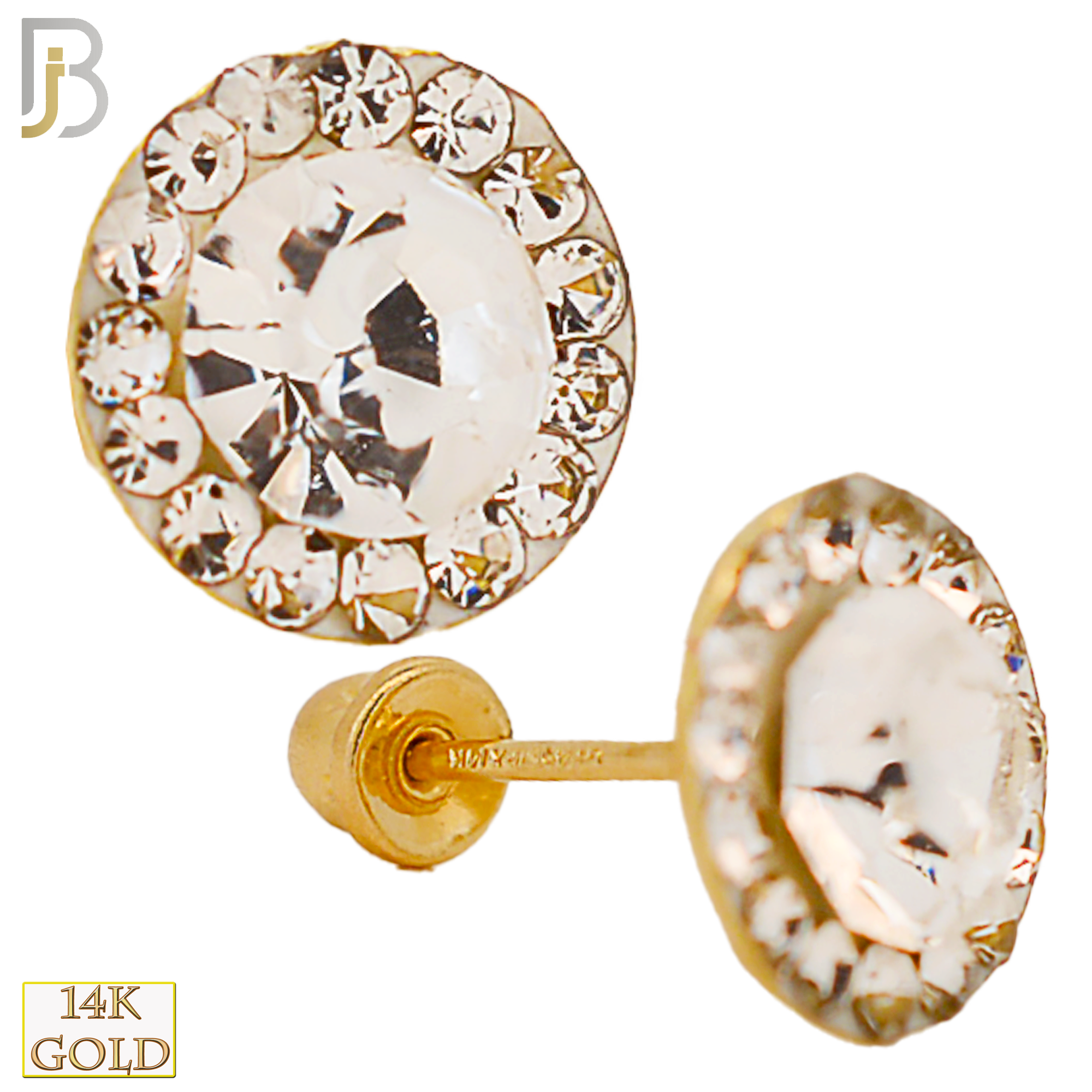 14-ES41YC - 14k Yellow Gold Screw Back Round Clear CZ Halo Stud Earrings image 1