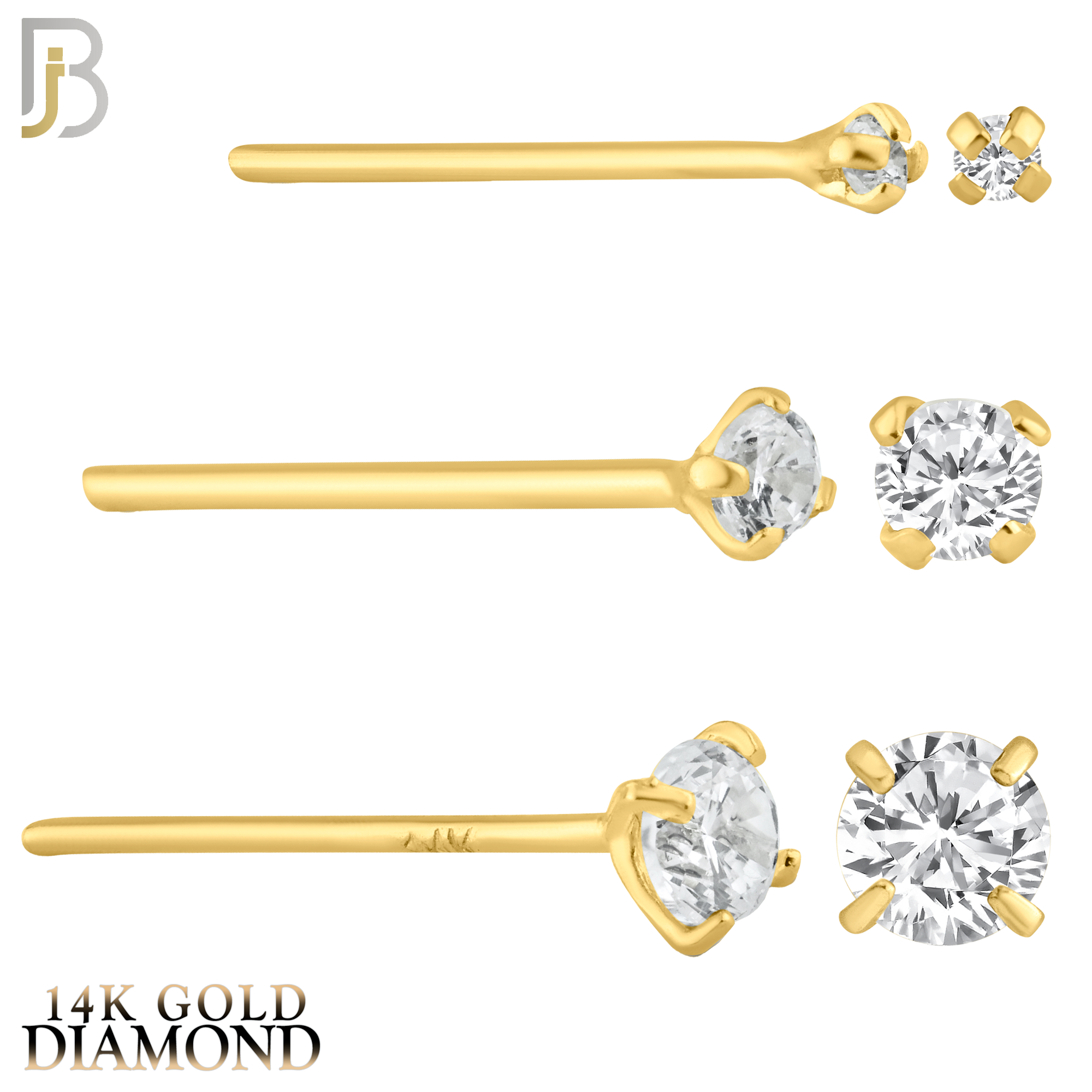 14-NR02D - 14k Solid  Gold Prong Setting  Round SI1 Diamond Nose Stud Bend-it Yourself, Nose Straight image 0