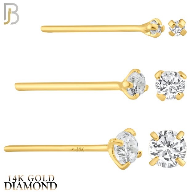 14-NR02D - 14k Solid  Gold Prong Setting  Round SI1 Diamond Nose Stud Bend-it Yourself, Nose Straight image 0