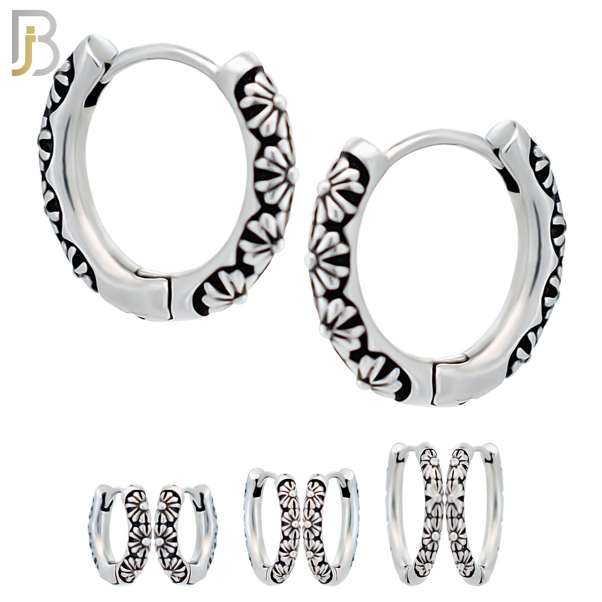 ES129 - Stainless Steel Vintage Tribal Daisy Flower Huggies Hoops Earrings image 0