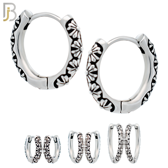 ES129 - Stainless Steel Vintage Tribal Daisy Flower Huggies Hoops Earrings image 0