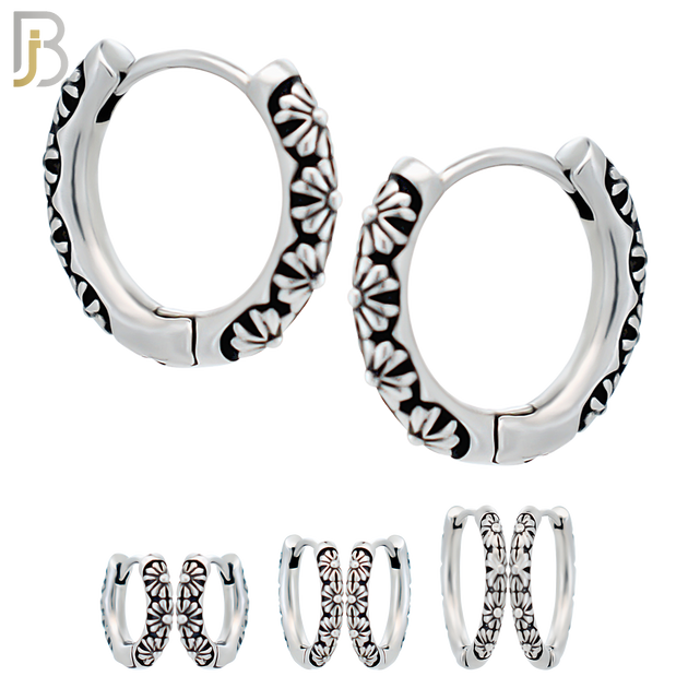 ES129 - Stainless Steel Vintage Tribal Daisy Flower Huggies Hoops Earrings image 0