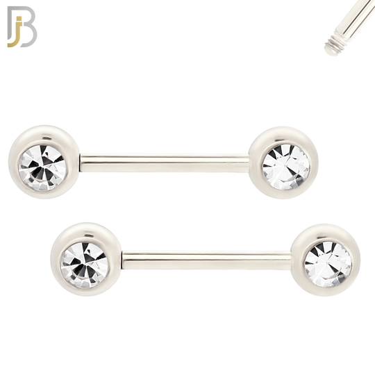 NP01-6 - 316L Surgical Steel Screw 6mm Plain Ball with Bezel Zircon Nipple Ring Piercing image 1