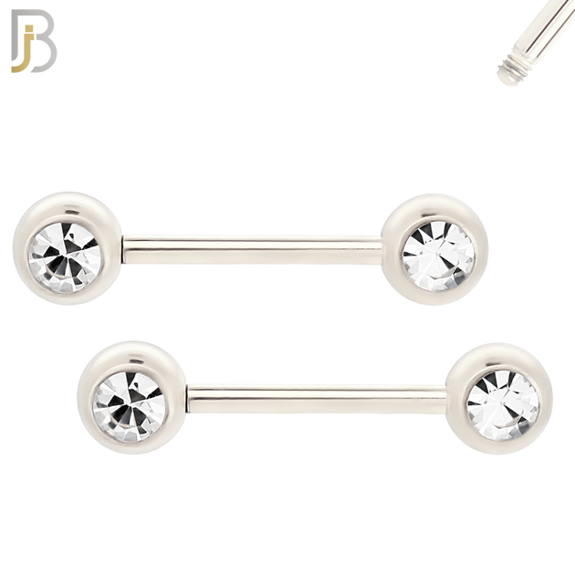 NP01-6 - 316L Surgical Steel Screw 6mm Plain Ball with Bezel Zircon Nipple Ring Piercing image 1