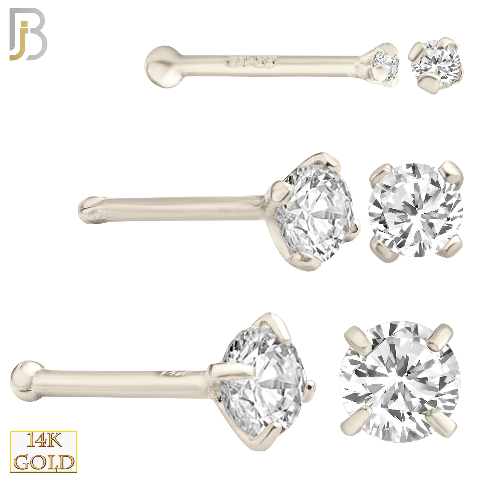 14-NR01CW-22 - 14k Solid White Gold 22g Prong Setting  Round Cubic Zircona Nose Bone image 0