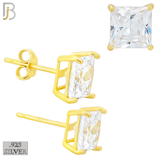 925-ES72-GC - .925 Sterling Silver Gold Plated Earring Stud Casting Square Princess Cut Prong Setting Clear Zircon image 6