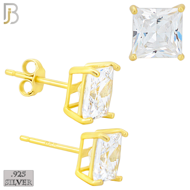 925-ES72-GC - .925 Sterling Silver Gold Plated Earring Stud Casting Square Princess Cut Prong Setting Clear Zircon image 6