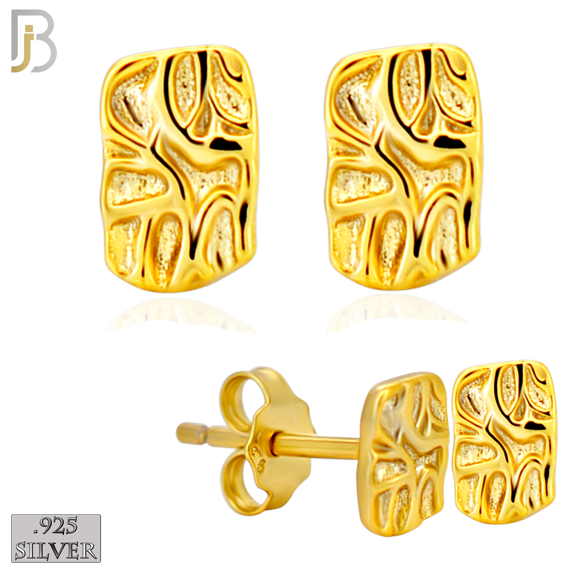 925-ES518 - 925 Sterling Silver Flat (Thin) Rectangle Nugget Push Back Earrings image 0