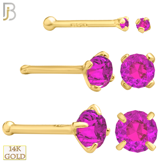 14-NR01YPS-22 - 22g - 14k Yellow Gold Nose Bone with Pink Sapphire in Prong Setting image 0