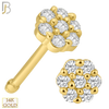 14-NR33B - 14k Solid Gold Round Flower Design with CZ Nose Bone - Yellow Gold image