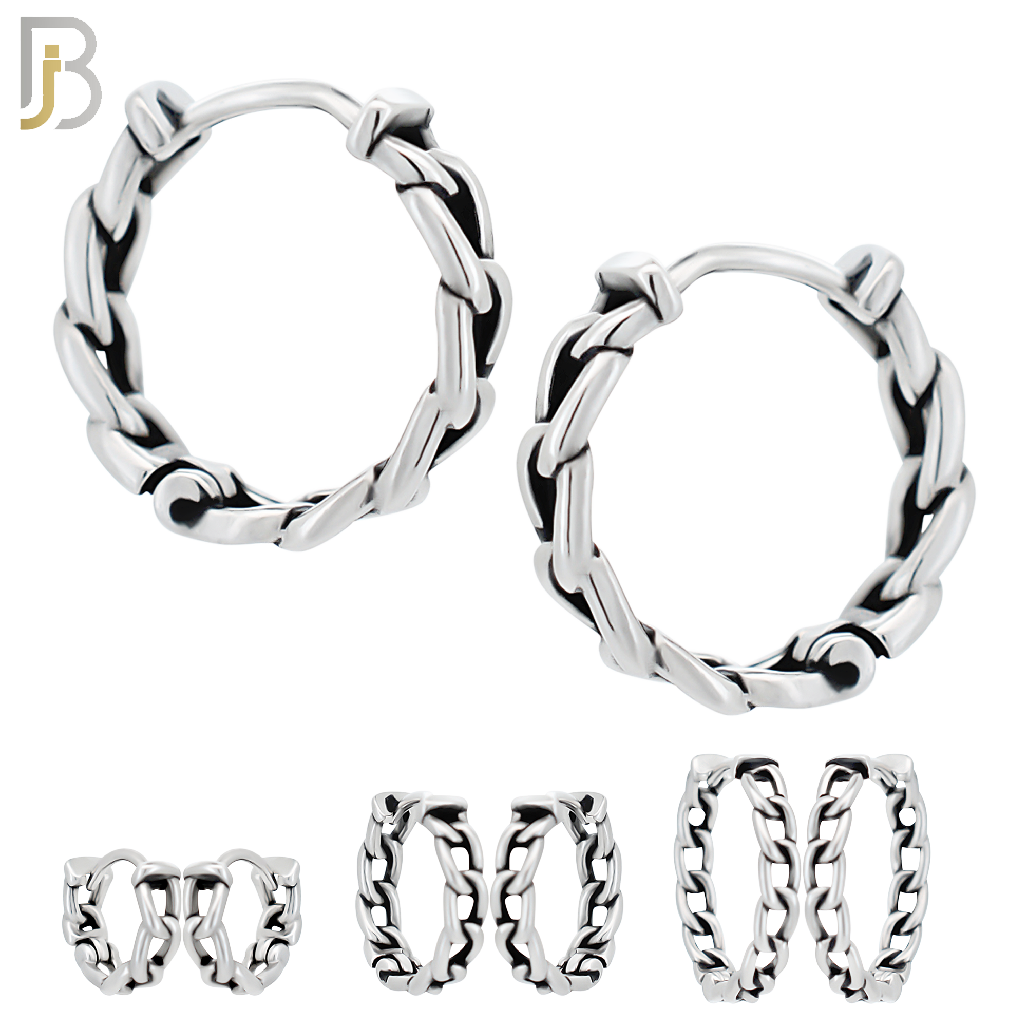 ES130 - Stainless Steel Vintage Tribal Chain Huggies Hoops Earrings image 0