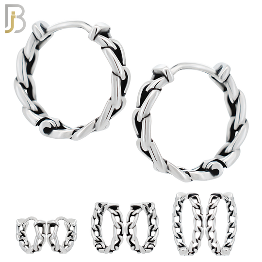 ES130 - Stainless Steel Vintage Tribal Chain Huggies Hoops Earrings image 0