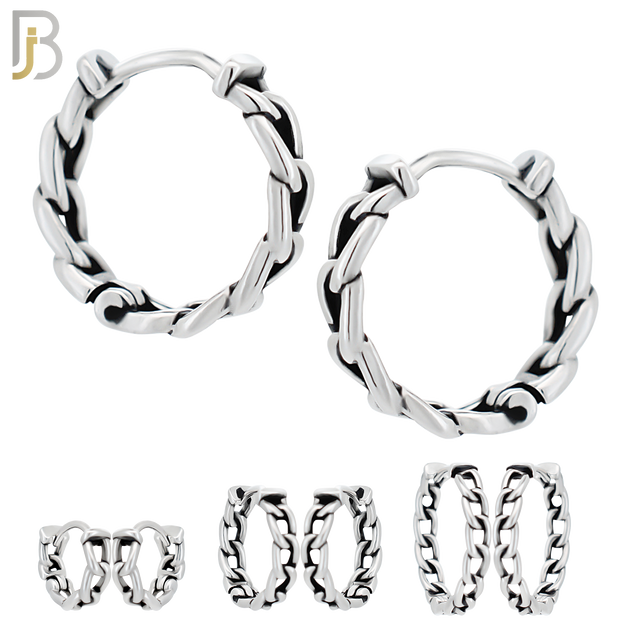 ES130 - Stainless Steel Vintage Tribal Chain Huggies Hoops Earrings image 0