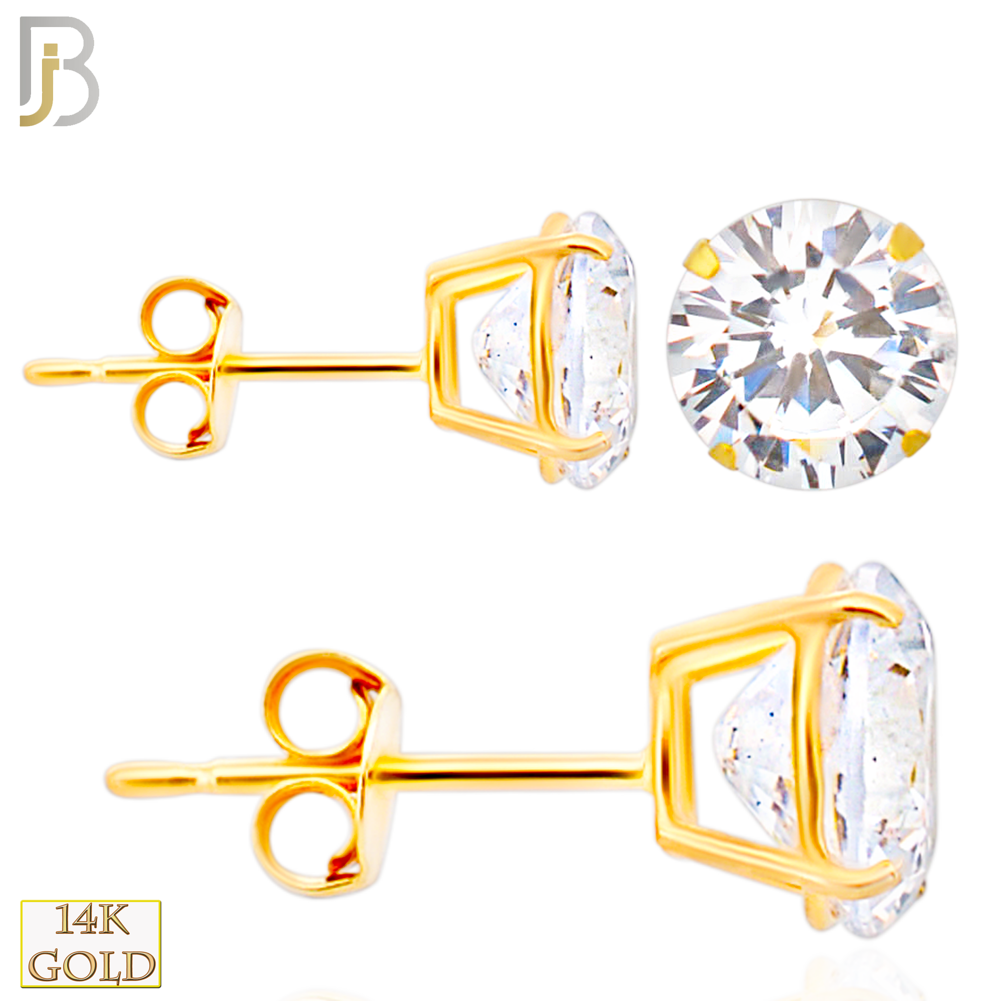 14-ES71YC - 14K Yellow Gold Push Back Stud Earrings Casting Prong Setting with Round Clear Zircon image 0