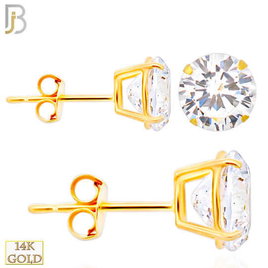 14-ES71YC - 14K Yellow Gold Push Back Stud Earrings Casting Prong Setting with Round Clear Zircon image 0