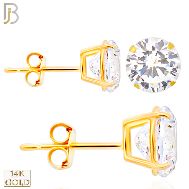 14-ES71YC - 14K Yellow Gold Push Back Stud Earrings Casting Prong Setting with Round Clear Zircon image 0