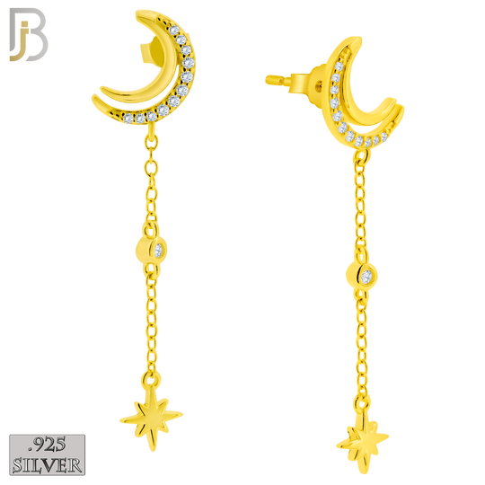 925-ES390 - .925 Sterling Silver Moon with Dangling Starburst Drop image 1
