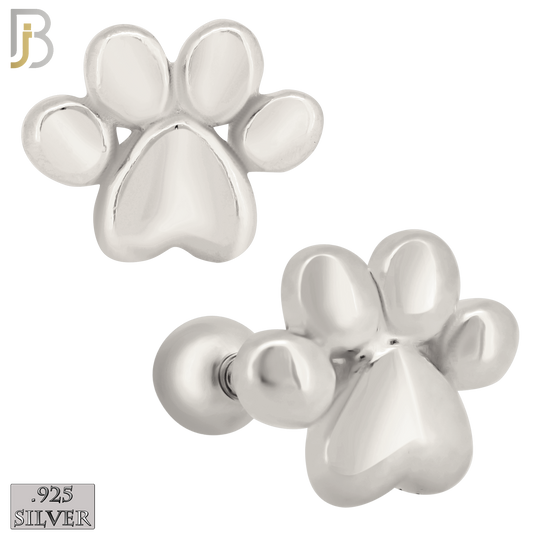 925-ES367 - Screw Ball Back - .925 Sterling Silver Plain Paw Print Stud Earrings image 2