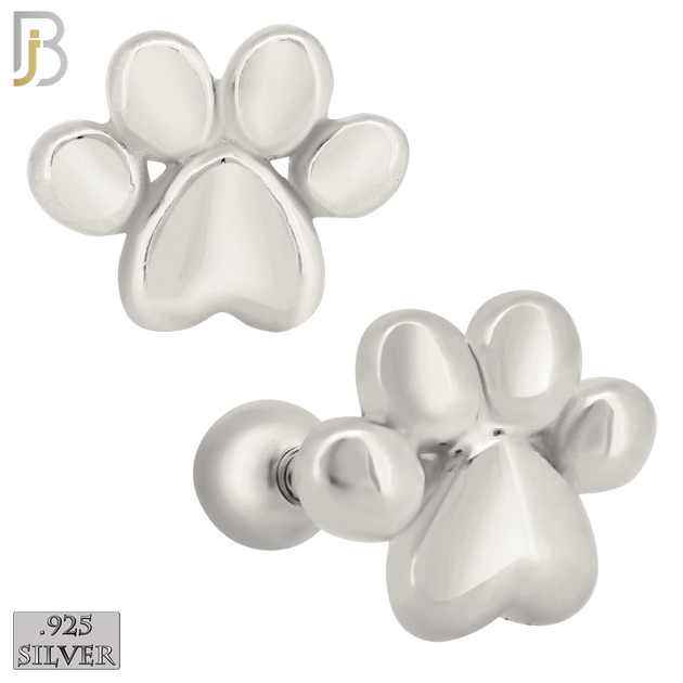 925-ES367 - Screw Ball Back - .925 Sterling Silver Plain Paw Print Stud Earrings image 2