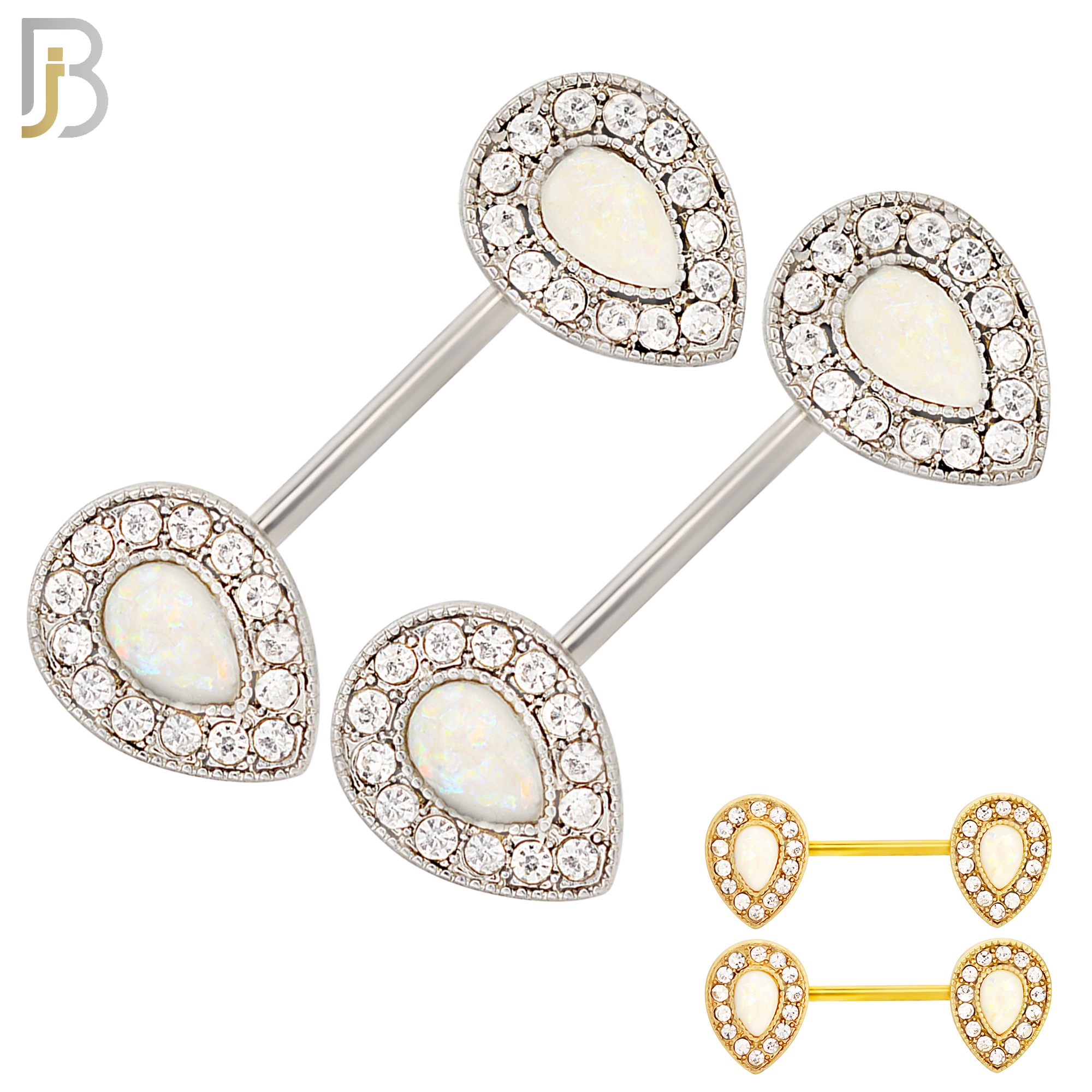 NP09 - 316L Surgical Steel Screw Teardrop Opal with Multi Zircon Nipple Ring Piercing image 0