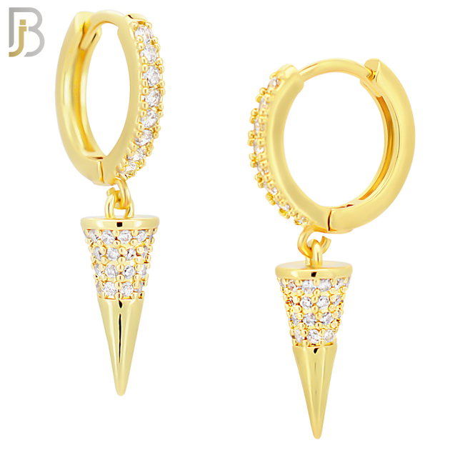 ES103 - 316L Stainless Steel Dangling Cone with Zircon Huggies Clip On image 4
