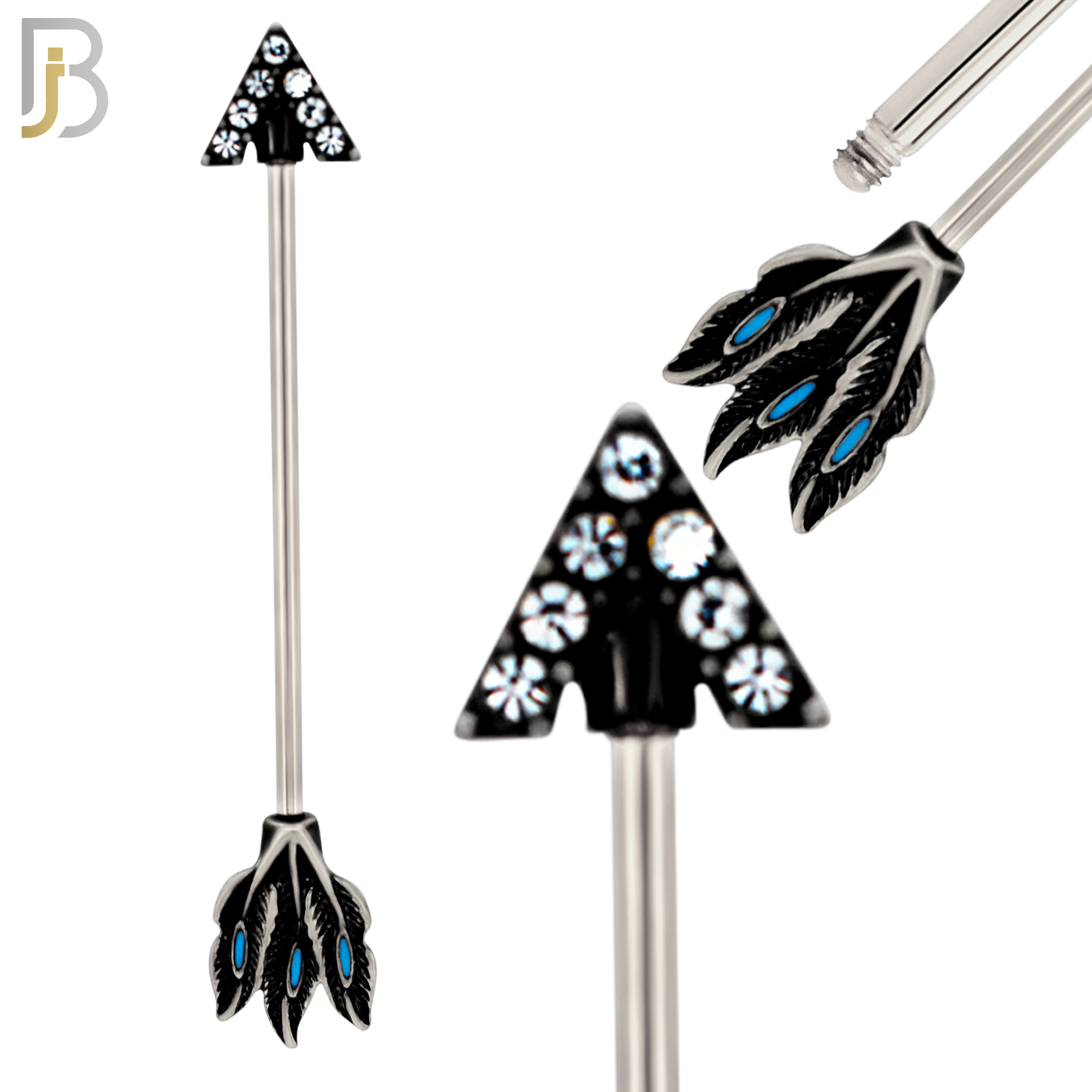 BB46 -  316 Stainless Steel Tribal Triangle Head with (7) CZ Arrow Industrial Barbell (PACK OF 4) image 1
