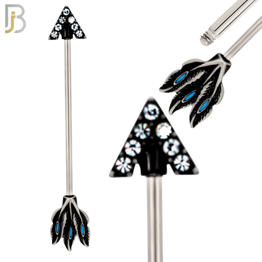 BB46 -  316 Stainless Steel Tribal Triangle Head with (7) CZ Arrow Industrial Barbell (PACK OF 4) image 1