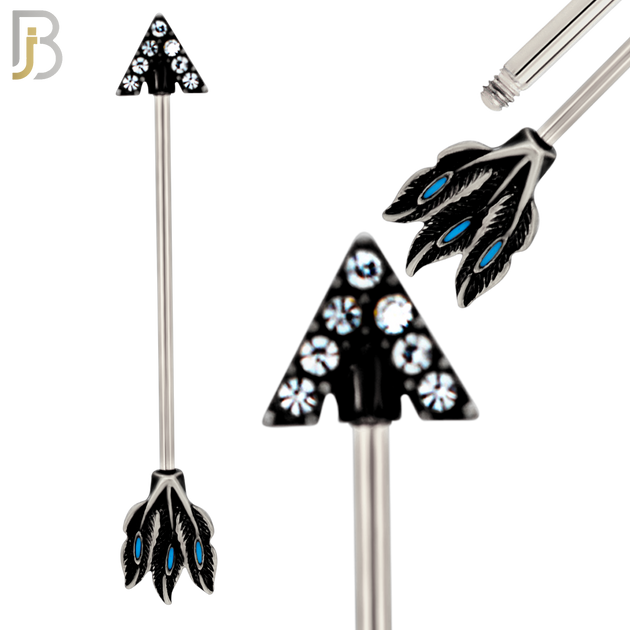 BB46 -  316 Stainless Steel Tribal Triangle Head with (7) CZ Arrow Industrial Barbell (PACK OF 4) image 1