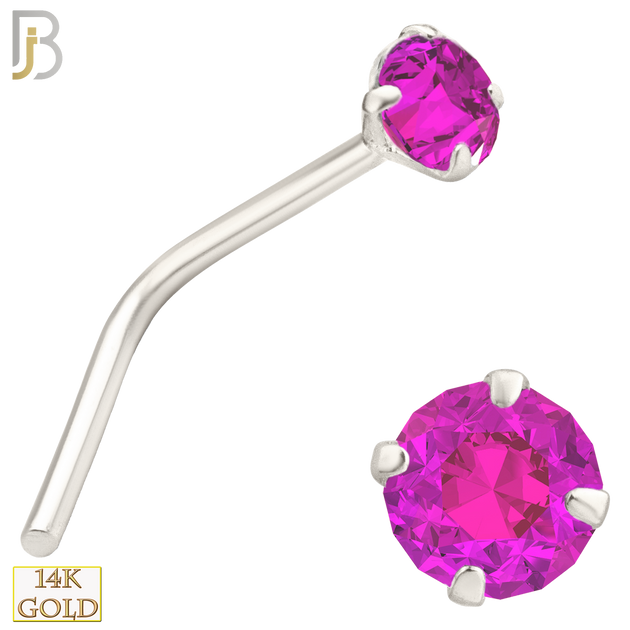 14-NR10CWP - 20g 14k White Gold L-Shaped with Pink Colored CZ - 2.5mm image