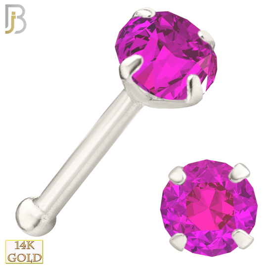 14-NR01CWP - 20g 14k White Gold Nose Bone with Pink Colored CZ - 3mm image
