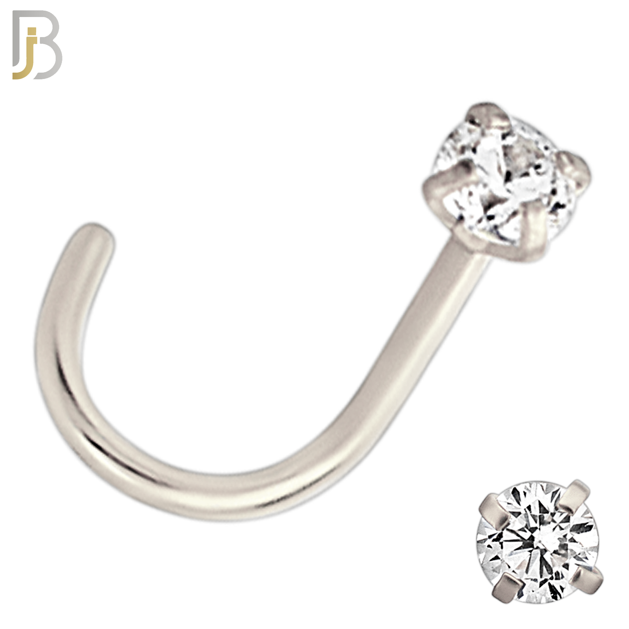 NR03S - 316L Surgical Steel Nose CorkScrew  Prong Set Zircon Round Nose Ring (PACK OF 6) image 3
