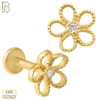 14-LB26 - 14k Yellow Gold Hollow Five Petal Flower with Zircon Labret image 0