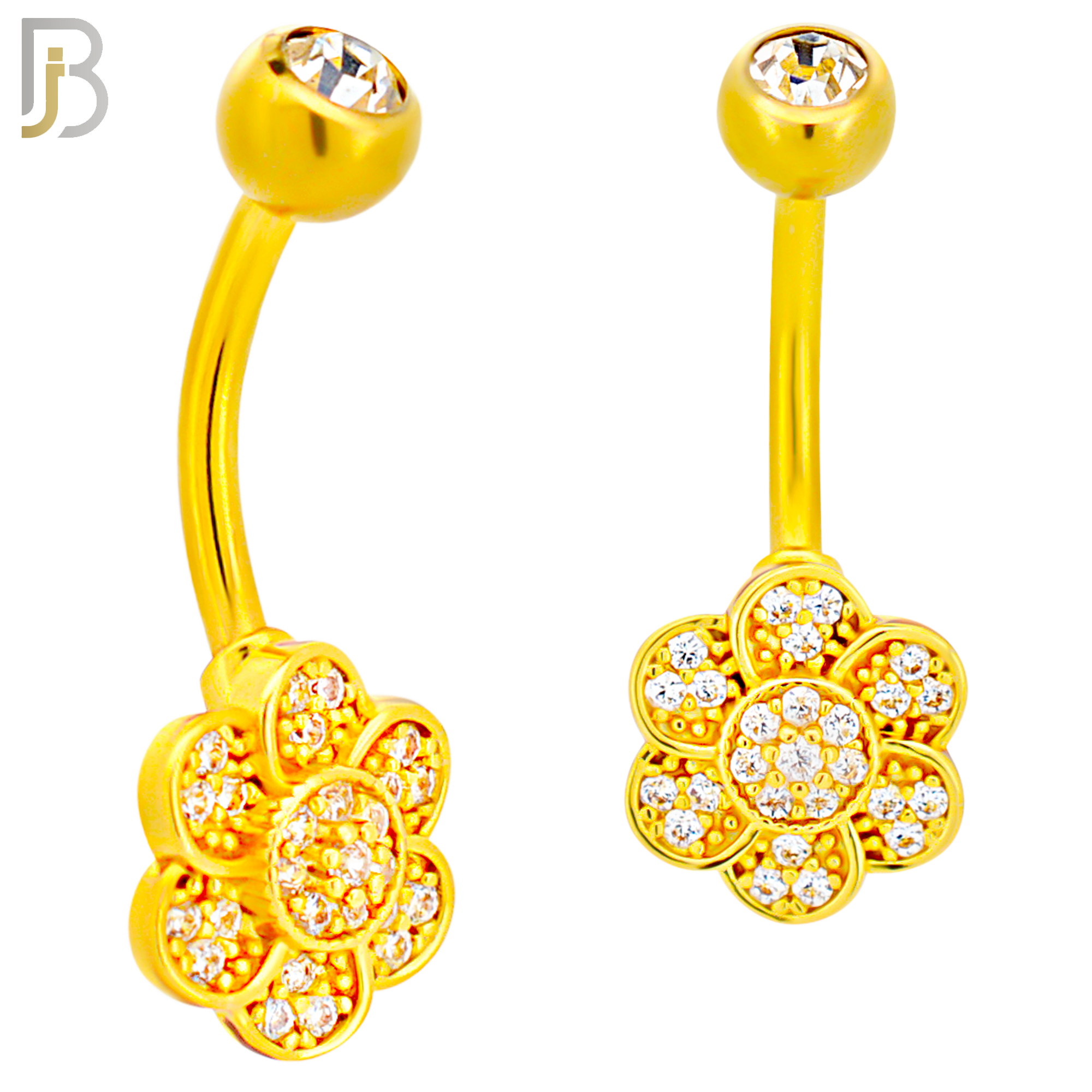 NB85 - 316L Stainless Steel Flower  Shaped CZ Banana Belly Ring and 5mm Screw Ball image 2