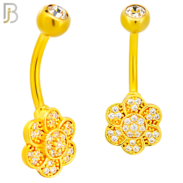 NB85 - 316L Stainless Steel Flower  Shaped CZ Banana Belly Ring and 5mm Screw Ball image 2