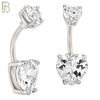 NB72 -  316L Stainless Steel Banana Belly Ring with Prong Set Double Heart Shaped Cubic Zirconia image 1