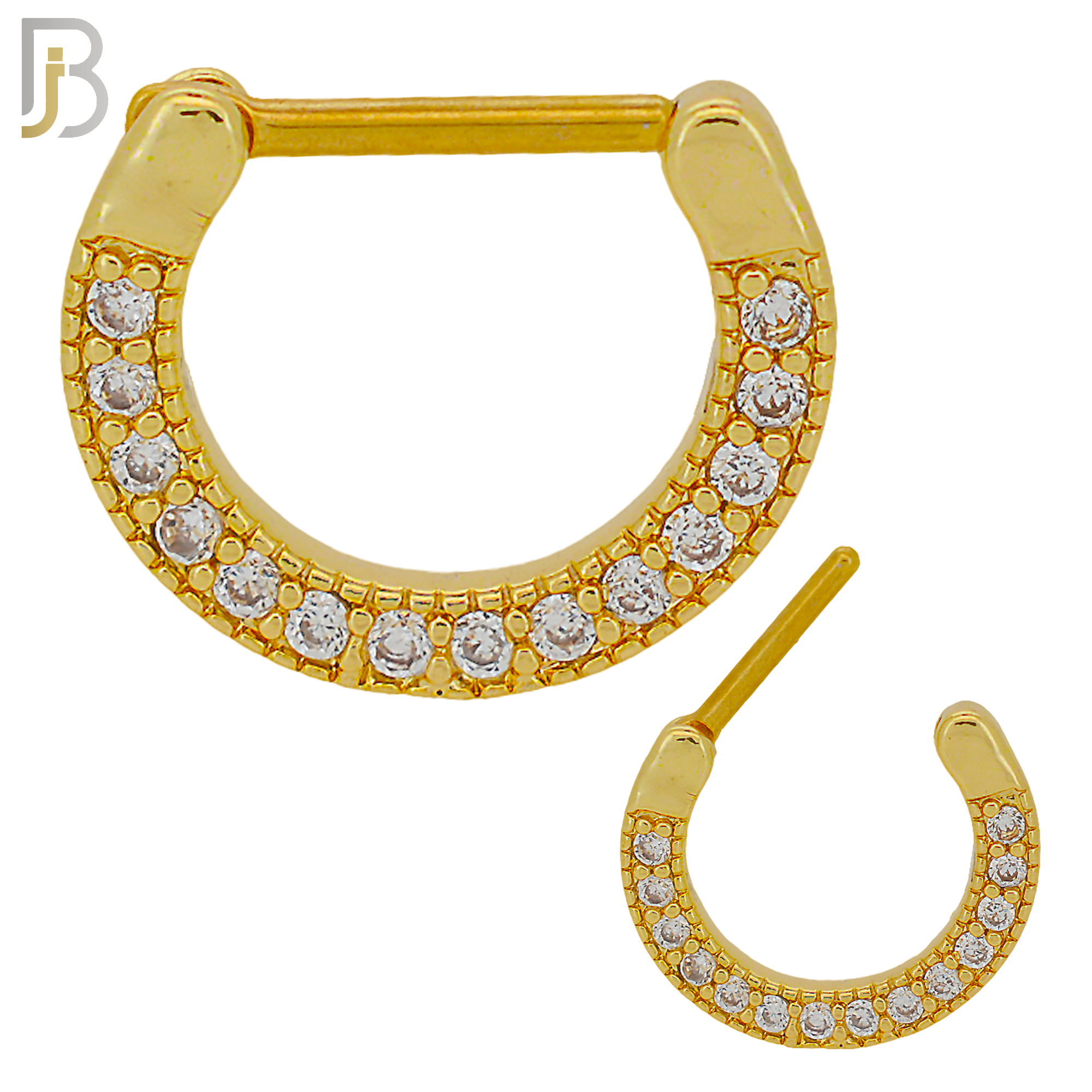 CT83 - 316 Stainless Steel Septum Clicker with CZ Gems Nose Rings (PACK OF 6) image 1