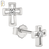 925-ES22 - .925 Sterling Silver Earring Cross Hollow with Clear Zircon image 1