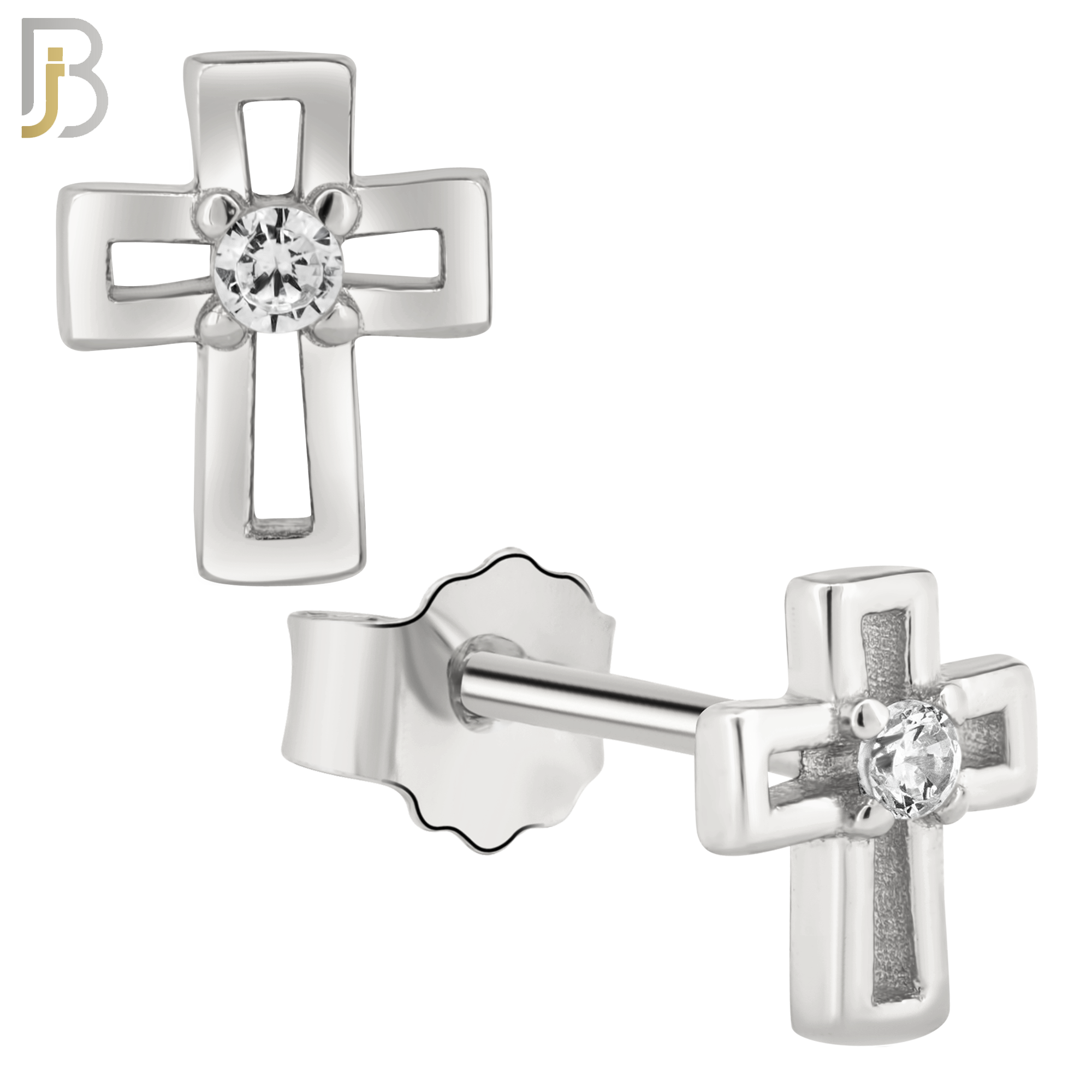 925-ES22 - .925 Sterling Silver Earring Cross Hollow with Clear Zircon image 1
