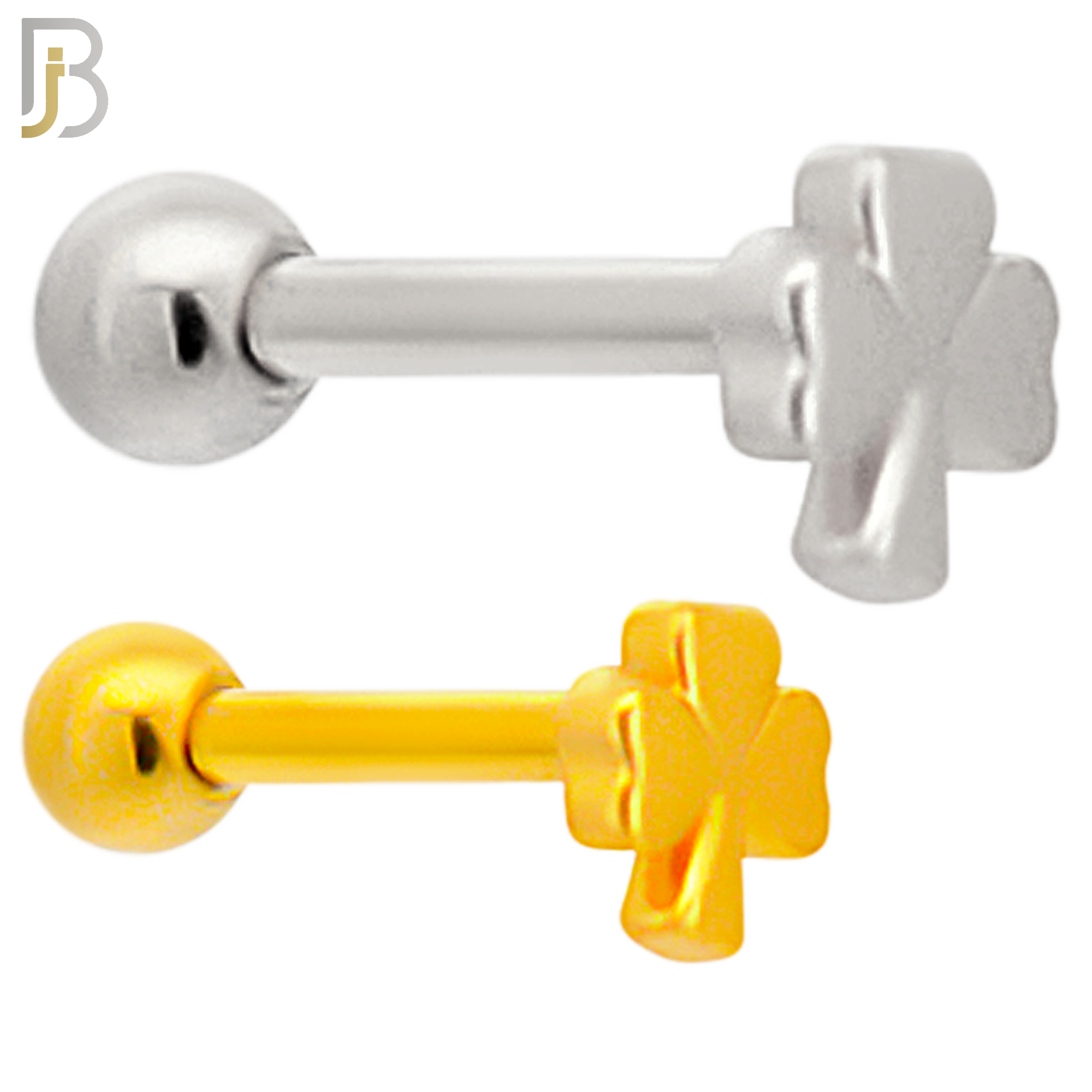 TB57 - 316L Stainless Steel Plain Three Leaf Clover Tragus Barbell Cartilage Piercing Screw Ball Externally Threaded (PACK OF 6) image 0