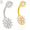 NB53 - 316L Stainless Steel Flower with Zircon Design Banana Belly Ring image 0