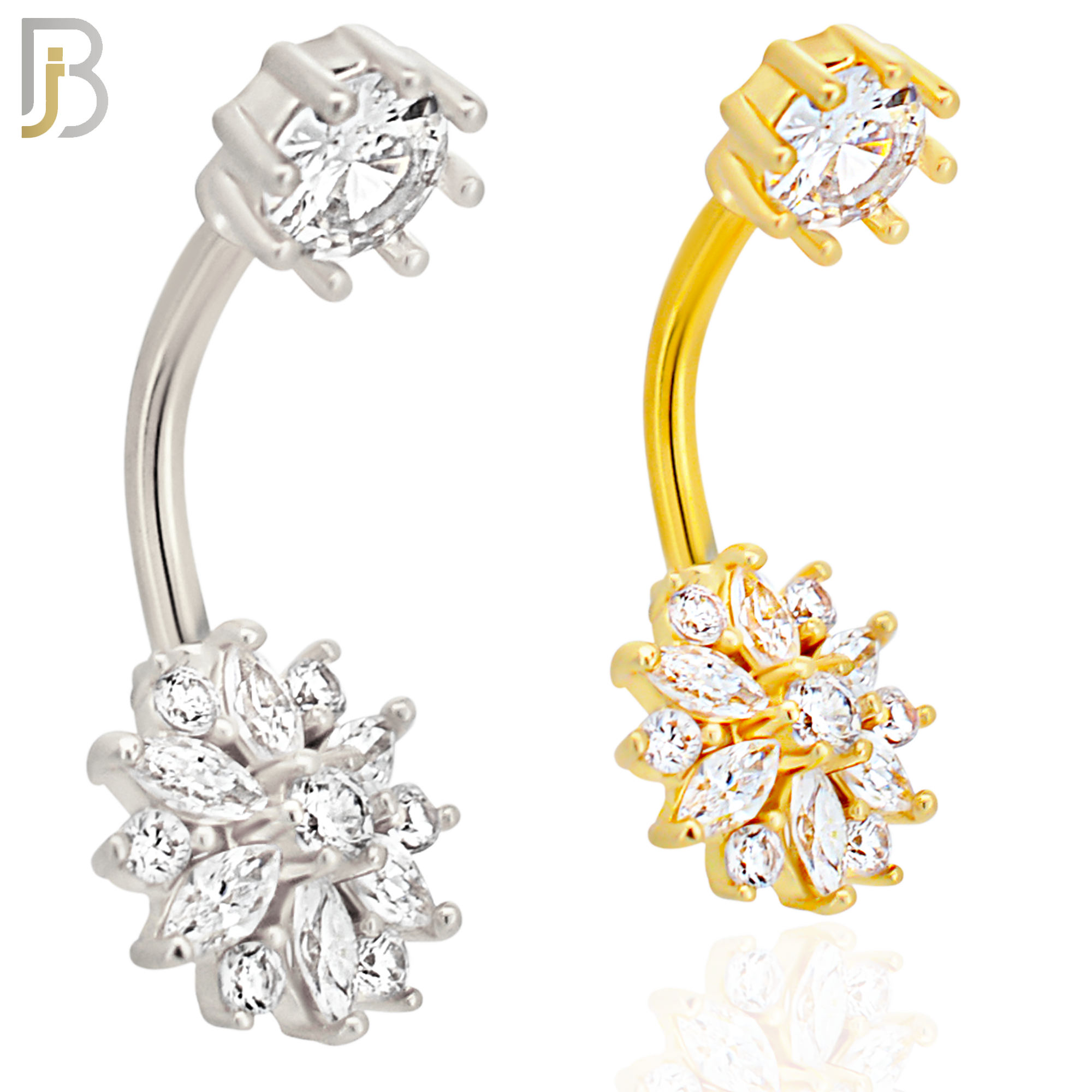 NB53 - 316L Stainless Steel Flower with Zircon Design Banana Belly Ring image 0