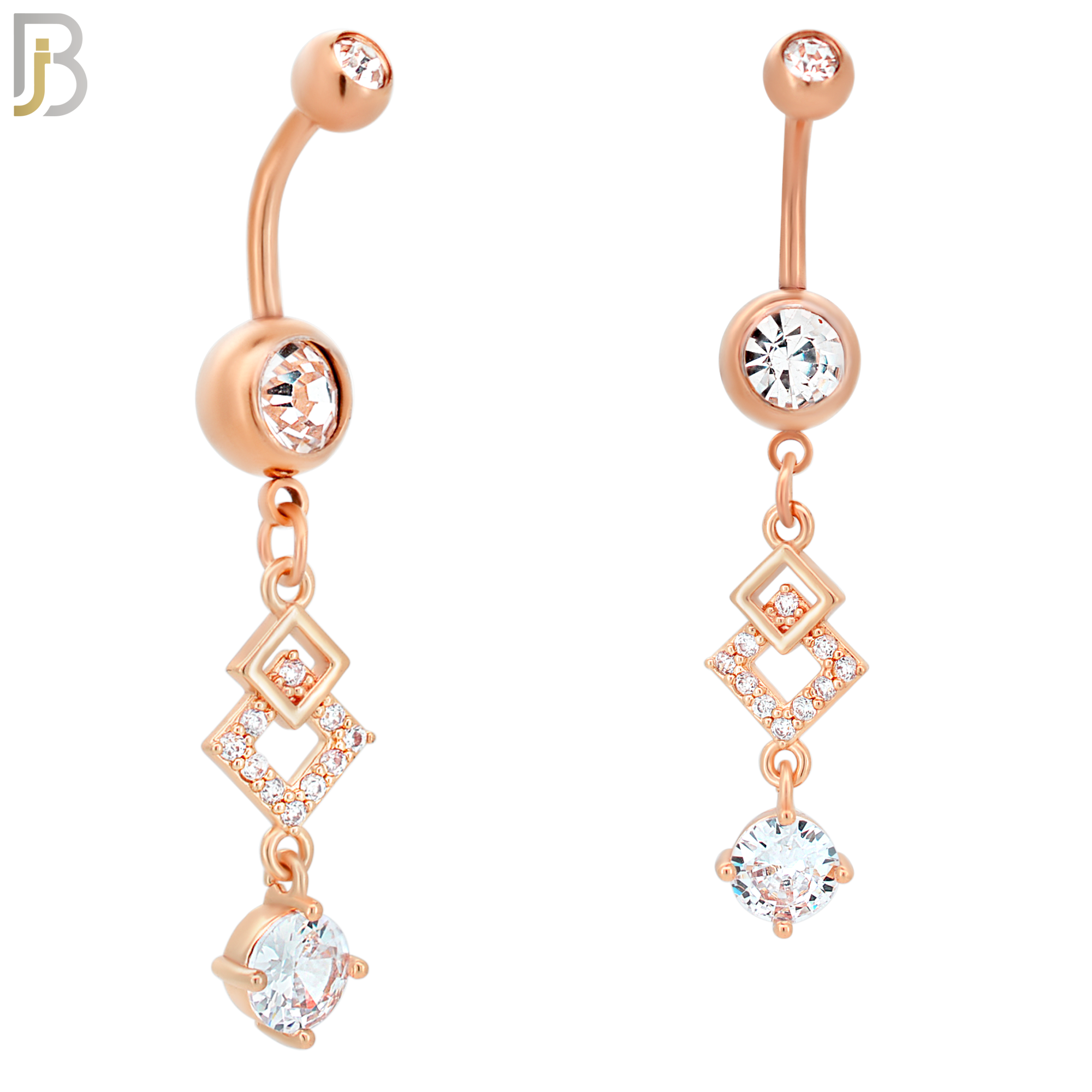 N025 - 316L Stainless Steel Dangling Diamond Shape with Prong Round Zircon Design Belly Ring with 5mm Screw Ball image 2