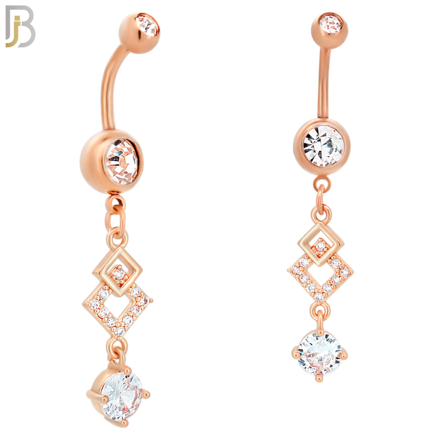 N025 - 316L Stainless Steel Dangling Diamond Shape with Prong Round Zircon Design Belly Ring with 5mm Screw Ball image 2