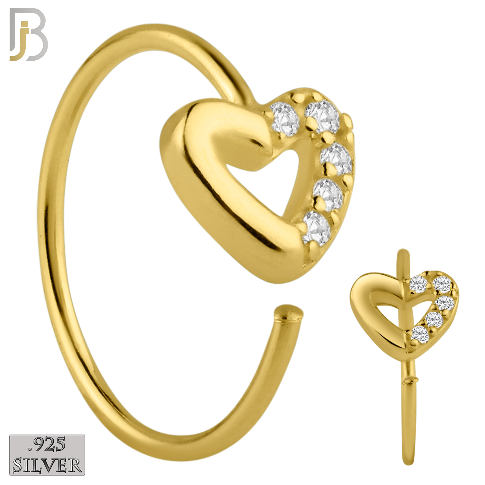 925-CT79 - 925 Sterling Silver Hollow Heart with Half Around Zircon (PACK OF 6) image 1