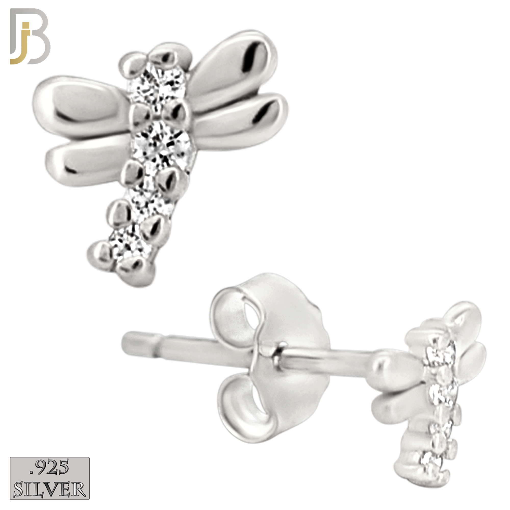 925-ES436 - 925 Sterling Silver Dragonfly Earring with Multi Zircon - Push Back image 1