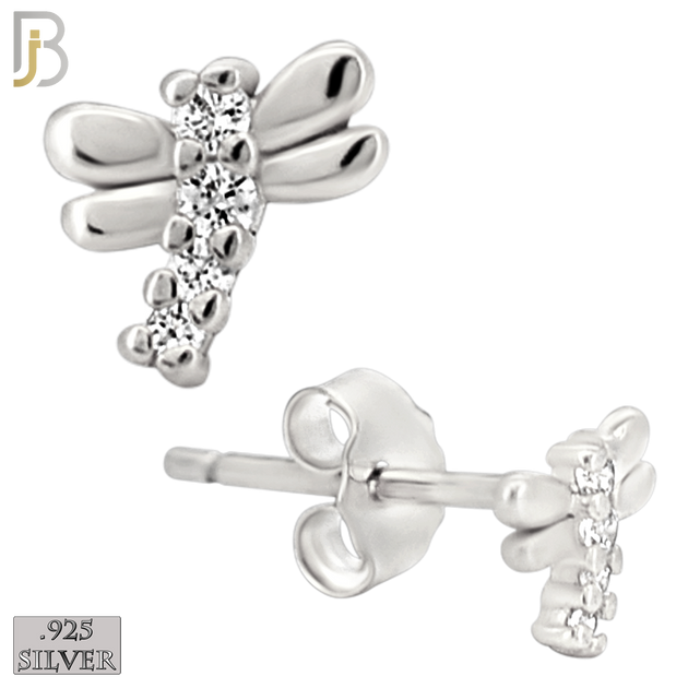 925-ES436 - 925 Sterling Silver Dragonfly Earring with Multi Zircon - Push Back image 1